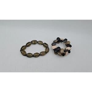 Set of 2 Chunky Stone & Smoky Glass Bracelets | Memory Wire & Stretch